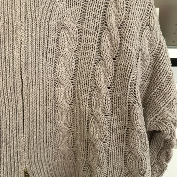 Abercrombie & Fitch Cable-Knit Full Zip collared Sweater Jacket Taupe - Picture 12 of 12